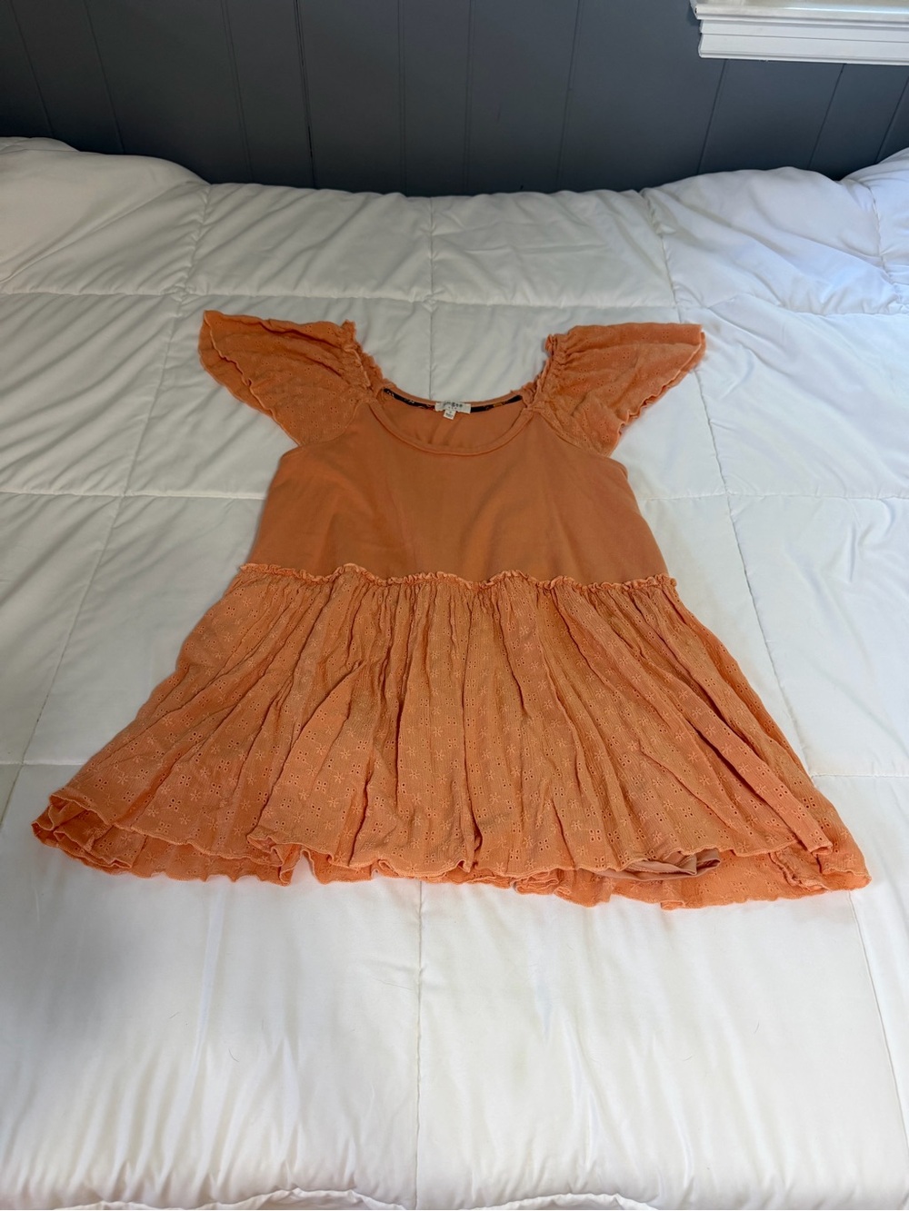 Umgee Orange Eyelet Flutter Mini Dress